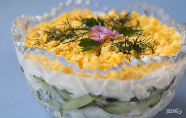 Салат из курицы новогодний с огурцом и черносливом